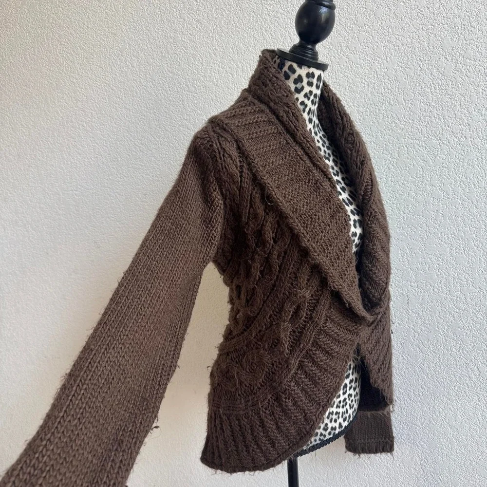 Olivia Sky Brown cable knit cardigan women's size L